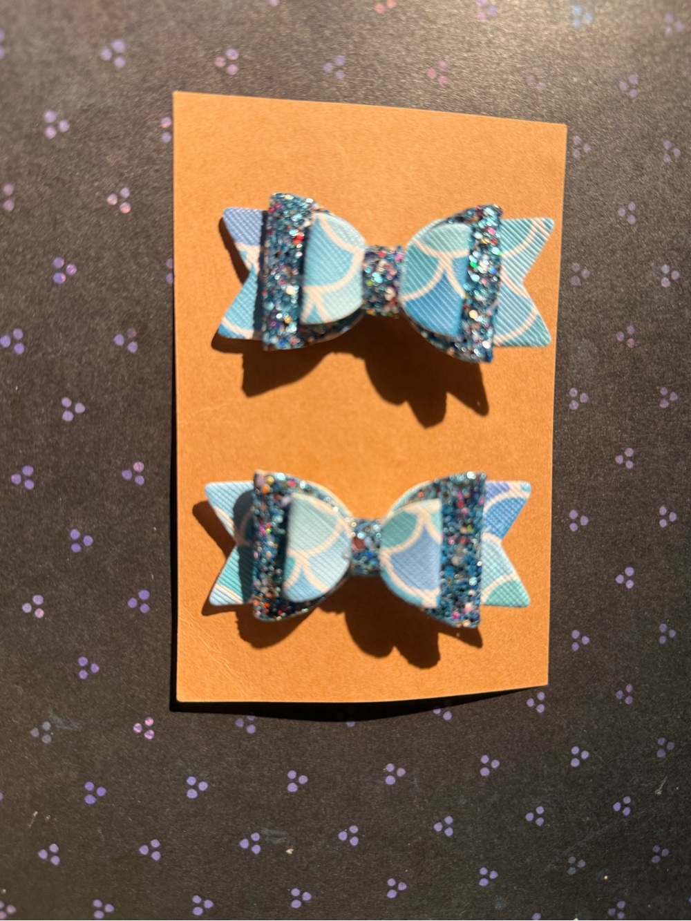 Blue Patterned Glitter Bow Hair Clips for Kids